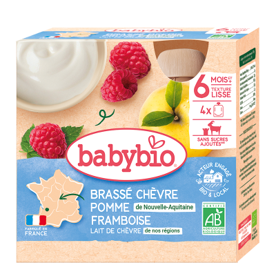 Babybio Svačinka z kozího mléka s jablkem a malinami 4x85g