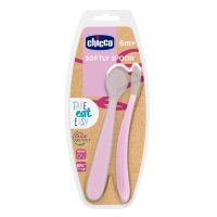 Chicco Měkká silikonová lžička růžová 6m+ 2ks
