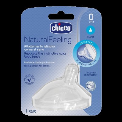 Chicco Dudlík na láhev Natural Feeling silikon, pomalý průtok 1ks, 0m+ Chicco Dudlík na láhev Natural Feeling silikon, pomalý průtok 1ks, 0m+