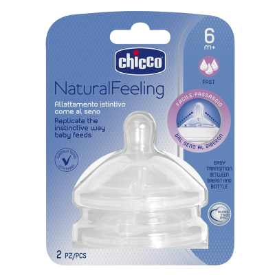 Chicco Dudlík na láhev Natural Feeling silikon, rychlý průtok 2ks, 6m+ Chicco Dudlík na láhev Natural Feeling silikon, rychlý průtok 2ks, 6m+