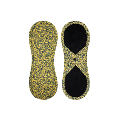 Bamboolik Látkové menstruační vložky biobavlna, satén s patentkem tmavě modré ornamenty na zlatavě žluté