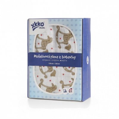 XKKO Organic biobavlněného plenka 120x120, Rocking Horses Gold