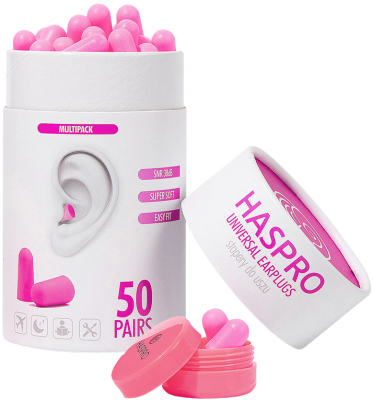 Haspro Tube50 špunty do uší, růžové 50 párů