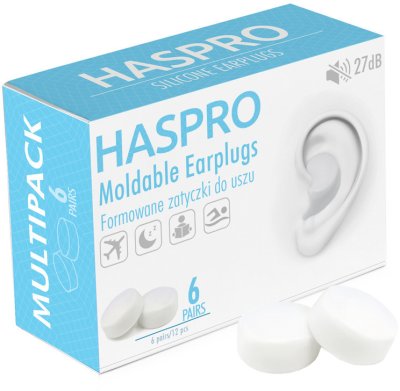 Haspro Mold6 silikonové špunty do uší, bílé 6 párů