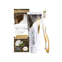 White Glo Coconut Oil Shine bělicí pasta 150 g + kartáček Coconut and Mint Flavour dárková sada