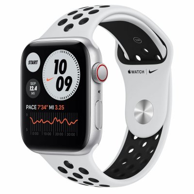 Apple Watch Nike SE GPS + Cellular, 44mm Silver Aluminium Case, Pure Platinum/Black Nike Sport Band, Regular 1ks