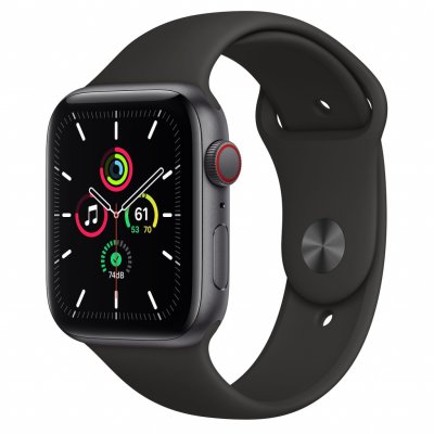 Apple Watch SE GPS + Cellular, 44mm Space Gray Aluminium Case, Black Sport Band, Regular 1ks