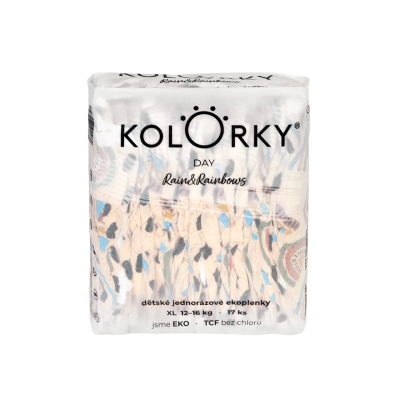 KOLORKY DAY - déšť a duhy - XL (12-16 kg) - 17 ks - jednorázové eko plenky