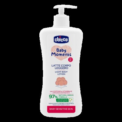 CHICCO Mléko jemné tělové s dávkovačem Baby Moments Sensitive 97 % přírodních složek 500ml CHICCO Mléko jemné tělové s dávkovačem Baby Moments Sensitive 97 % přírodních složek 500ml