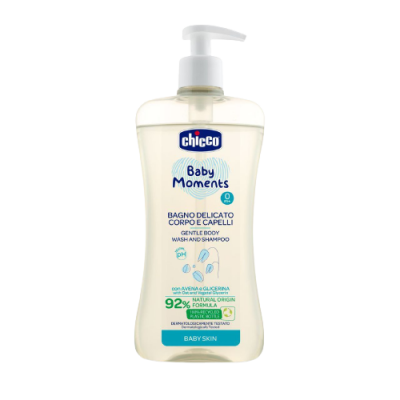 CHICCO Šampon jemný na vlasy a tělo s dávkovačem Baby Moments 92 % přírodních složek 500ml