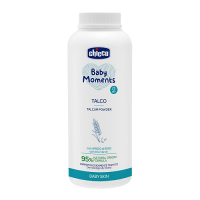 CHICCO Pudr dětský Baby Moments s rýžovým škrobem 95 % přírodních složek 150g