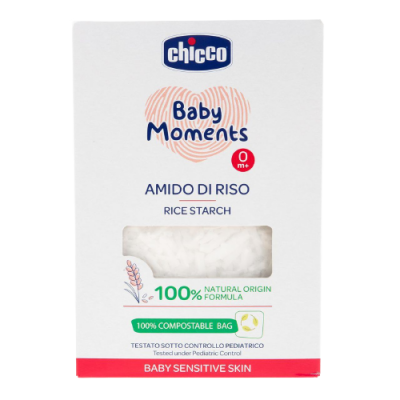 Chicco Škrob dětský rýžový do koupele zklidňující Baby Moments Sensitive 100 % BIO 250 g