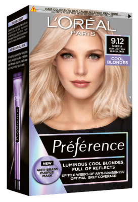 II. jakost L'Oréal Paris Préférence 9.12 Siberia STUDENÁ VELMI SVĚTLÁ BLOND PERMANENTNÍ BARVA