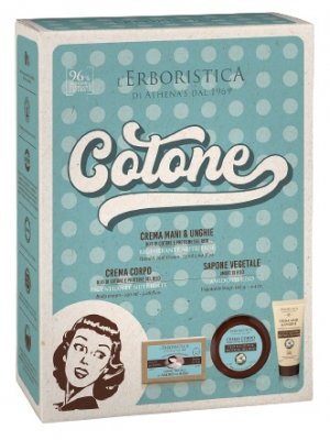 Erboristica Kosmetická sada Vintage bavlníkový olej - Krém na ruce a nehty 75ml + Tělový krém 150ml + Tuhé mýdlo 125g