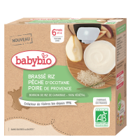 Babybio Rýžová kaše s broskví a hruškou 4x85g