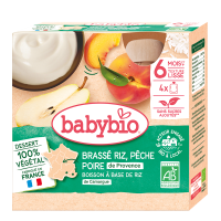 Babybio Rýžová kaše s broskví a hruškou 4x85g