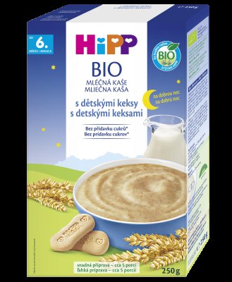 HiPP Mléčná kaše na noc BIO s dětskými keksy 250g HiPP Mléčná kaše na noc BIO s dětskými keksy 250g