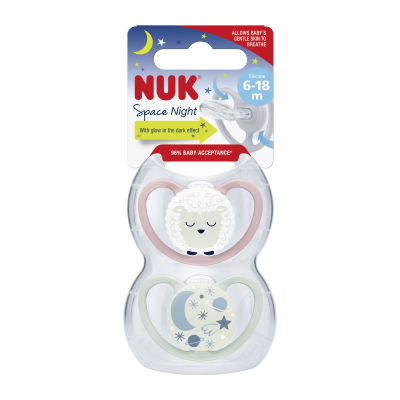 NUK Dudlík Space Night, 6-18 m. 2ks BOX, holka