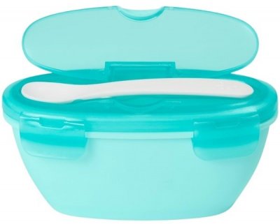 SKIP HOP Easy Serve Miska s lžičkou v ochranném pouzdře 3m+ Teal 240ml