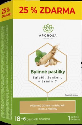 Aporosa Bylinné pastilky šalvěj, ženšen, vitamin C 18+6ks