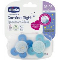 Chicco Šidítko Physio Comfort silikon noční 16-36m, chlapec - kočka/hvězdy 2ks