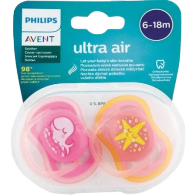 Philips Avent Šidítko Ultra air Pastel 6-18m dívka, 2ks