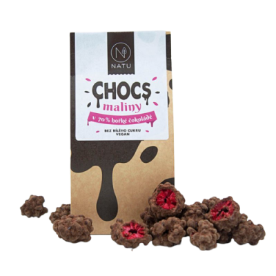 Natu CHOCS Maliny v 70% hořké čokoládě 100g