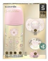 Suavinex Gold Set láhev 270ml + dudlík 0/6m + klip - růžová