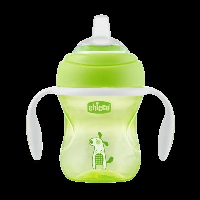 Chicco První tréninkový pohárek s měkkým náustkem oranžový/zelený 200 ml Chicco První tréninkový pohárek s měkkým náustkem oranžový/zelený 200 ml