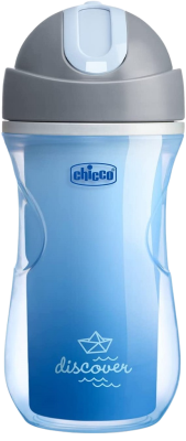 Chicco Termo lahev netekoucí s brčkem 14m+ modrá 266 ml