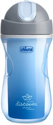 Chicco Termo lahev netekoucí s brčkem 14m+ modrá 266 ml