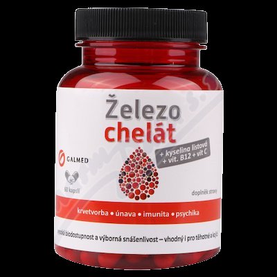 Galmed Železeo chelát + Vitamín B9, B12, C 60 kapslí