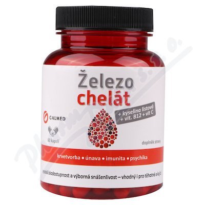 Galmed Železeo chelát + Vitamín B9, B12, C 60 kapslí