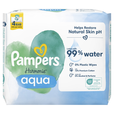 Pampers Harmonie Aqua Dětské čisticí ubrousky 4 x 48 ks