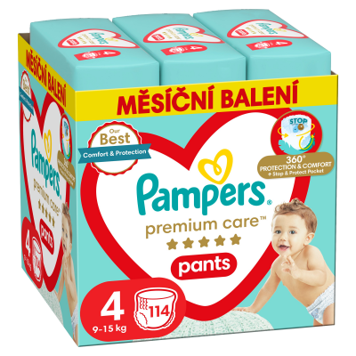 Pampers Premium Care Pants Plenkové kalhotky vel. 4, 9-15 kg, 114 ks
