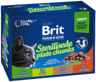 Brit Premium Cat kapsa Sterilised Plate 12 x 100 g