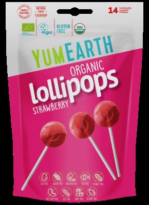 YumEarth BIO Ovocná lízátka s příchutí jahody 14 ks