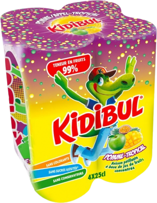 Kidibul Dětský šumivý nápoj - 99% Jablko, tropické ovoce 4 x 250 ml