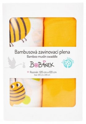 Bobánek Bambusové zavinovací pleny Duo Pack - Včelky 120x120cm 2 ks