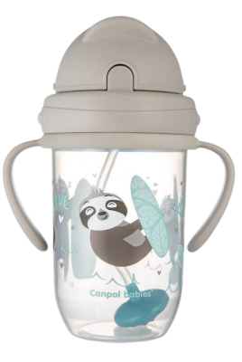 Canpol babies Exotic Animals Nevylévací hrneček se slámkou a závažím šedý 270ml