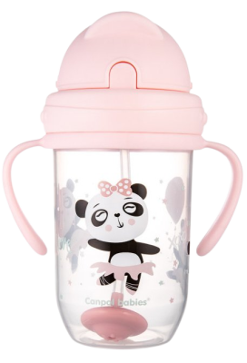 Canpol babies Exotic Animals Nevylévací hrneček se slámkou a závažím růžový 270ml