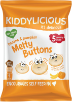 Kiddylicious Ovocno - zeleninové knoflíčky Banán s dýní 5 x 6 g Kiddylicious Ovocno - zeleninové knoflíčky Banán s dýní 5 x 6 g