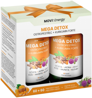 MOVit Energy Dárkové Balení Mega Detox Ostropestřec + Kurkumin FORTE 60+60 kapslí