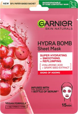 Garnier Skin Naturals Hydra Bomb vyhlazující a vyplňující textilní maska s výtažkem z hroznů 28 g