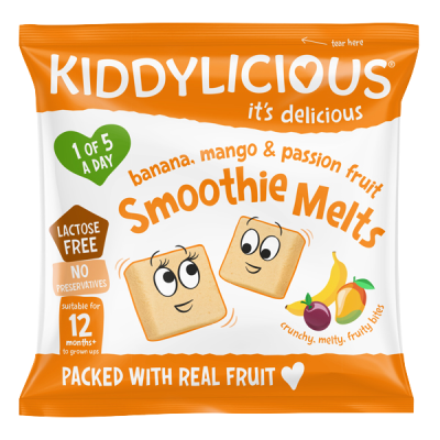 Kiddylicious Ovocné polštářky z banánu, manga a marakuji 6 g Kiddylicious Ovocné polštářky z banánu, manga a marakuji 6 g