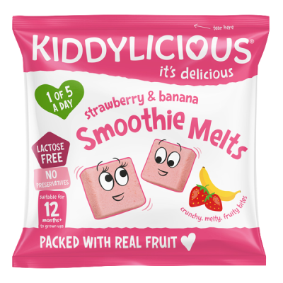 Kiddylicious Ovocné polštářky z jahod a banánu 6 g Kiddylicious Ovocné polštářky z jahod a banánu 6 g