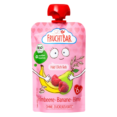 FruchtBar BIO Ovocná kapsička s banánem, hruškou a malinami 100 g