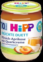 HiPP BIO Ovocný duet Broskev-Meruňka s tvarohovým krémem 160 g HiPP BIO Ovocný duet Broskev-Meruňka s tvarohovým krémem 160 g