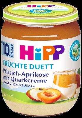 HiPP BIO Ovocný duet Broskev-Meruňka s tvarohovým krémem 160 g