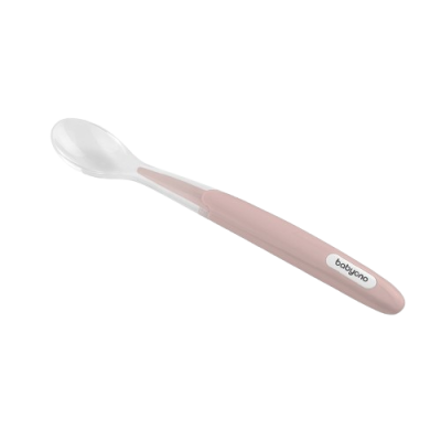 BabyOno Lžička silikonová s měkkým koncem růžová 6m+